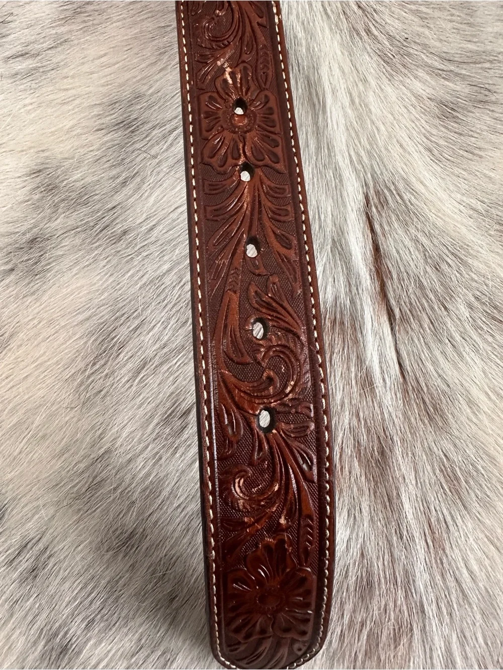 Nocona Belt Co. Turquoise Stone Calf Hair Tooled Leather Belt SZ 38 Western READ